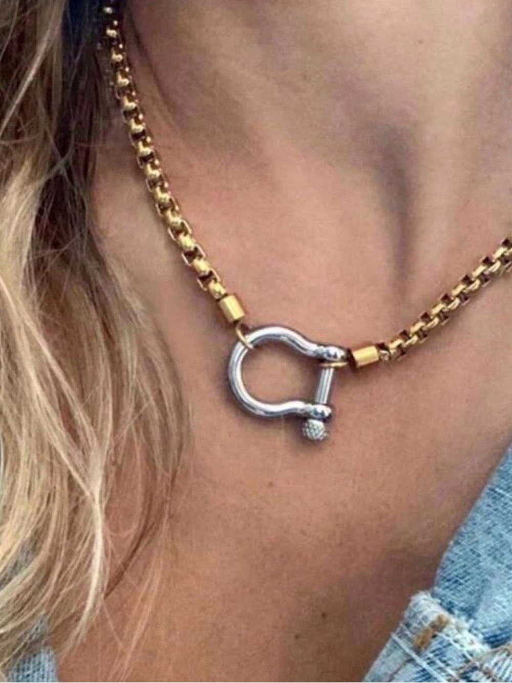 NWOT/Anthropology Buckle Clasp Necklace/Gold & Silver